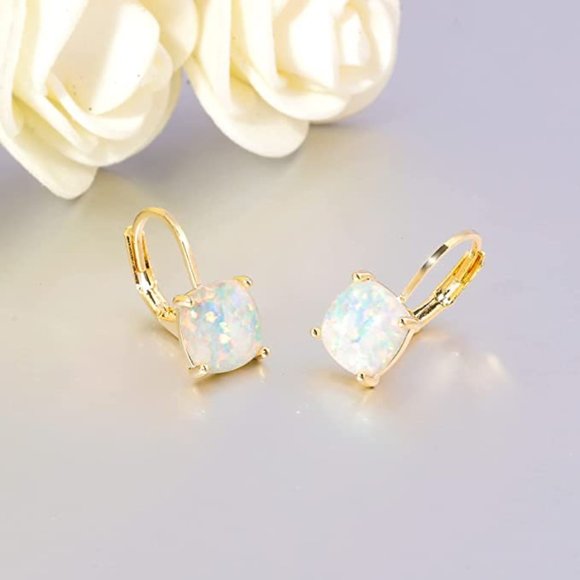 Gold Opal Drop Earrings - Picture 2 of 4